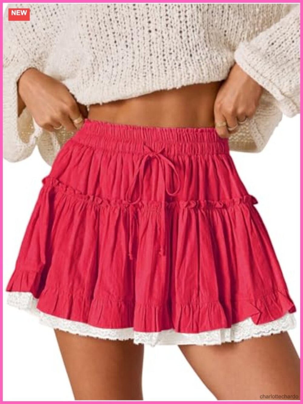 High Waisted Lace Ruffled Flowy Skort with Built-In Shorts, Boho Cowgirl Summer